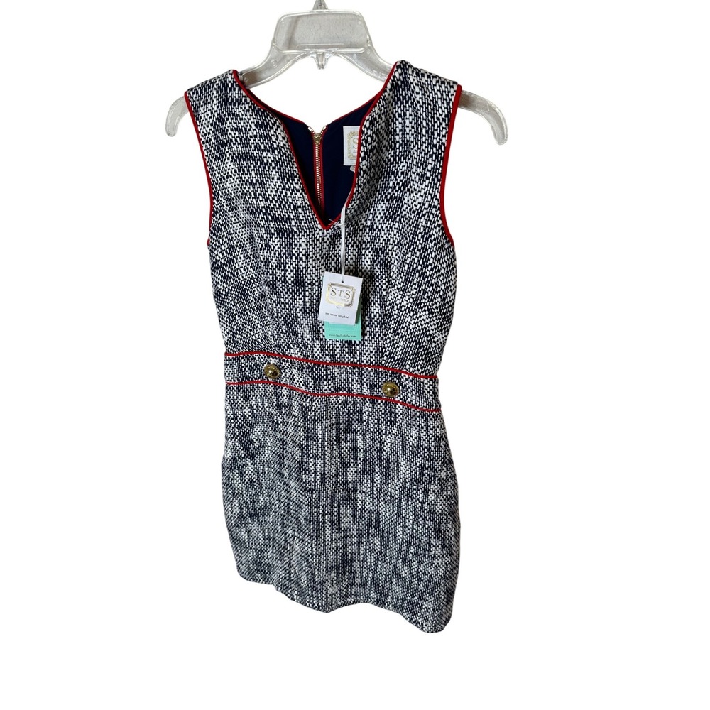 Sail‎ to sable Navy Tweed Tradition Dress Size 0 Sleeveless Red Trim